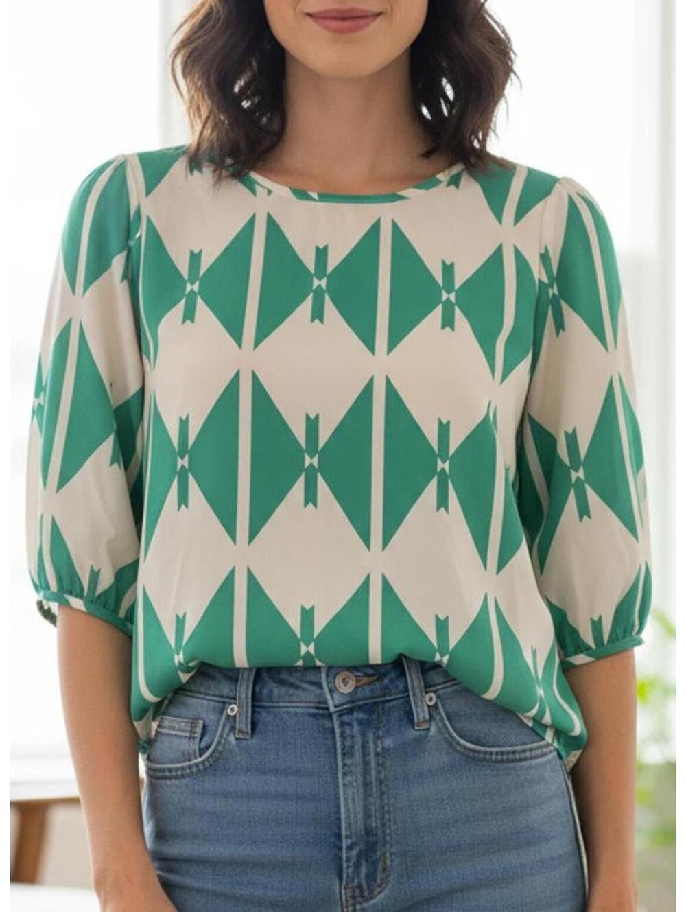 Fab’rik Small Green Geometric Blouse